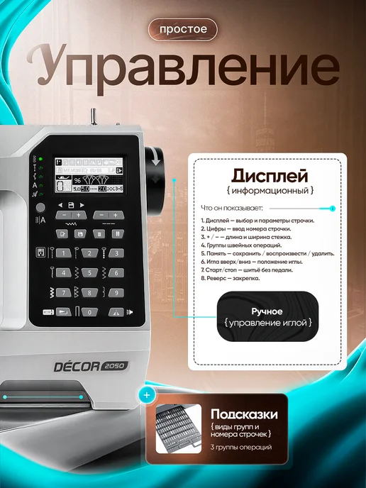 Genio Электронная швейная машинка Decor 2050, черный, фото 4