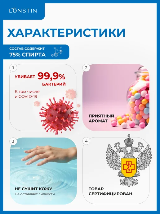 LONSTIN Карманный антисептик с запахом жвачки 100мл, 100 мл, фото 2