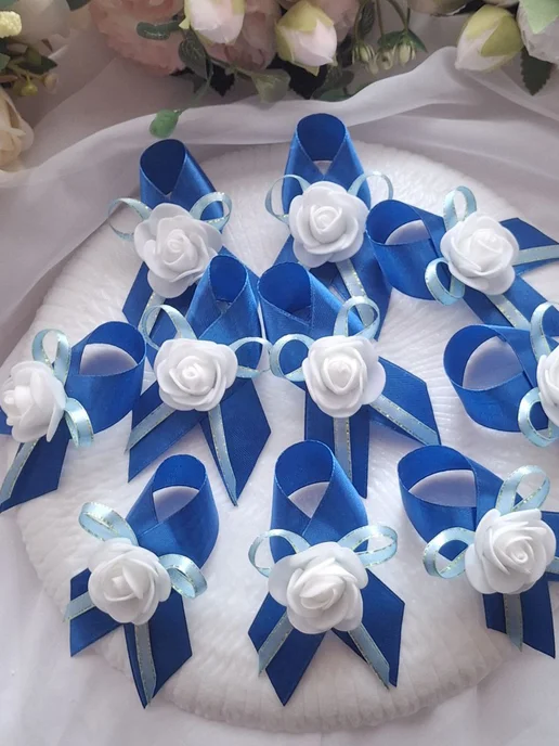 ReniWedding Набор бутоньерок для жениха, друзей, гостей, синий, фото 2