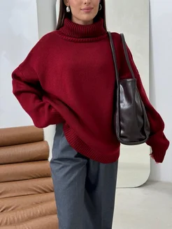 Свитер бордовый оверсайз вязаный удлиненный с горлом Buy & Style 284293136 купить за 1 399 ₽ в интернет-магазине Wildberries