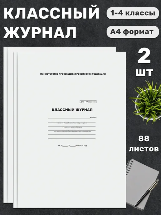 BG Классный журнал для 1-4 классов, твёрдый переплёт, 88 листов, 2 шт
