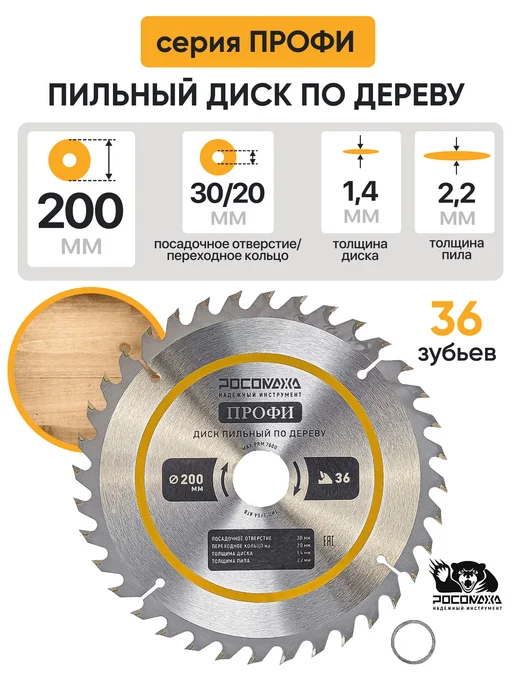 РОСОМАХА Пильный диск по дереву 190 мм Профи (60Т 30 20 мм), 200 36Т