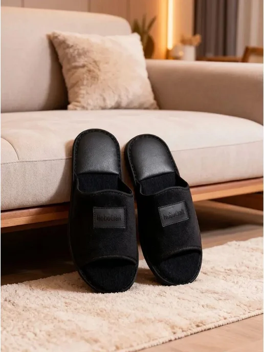 HoboCraft Тапки комнатные мужские, черный, фото 5
