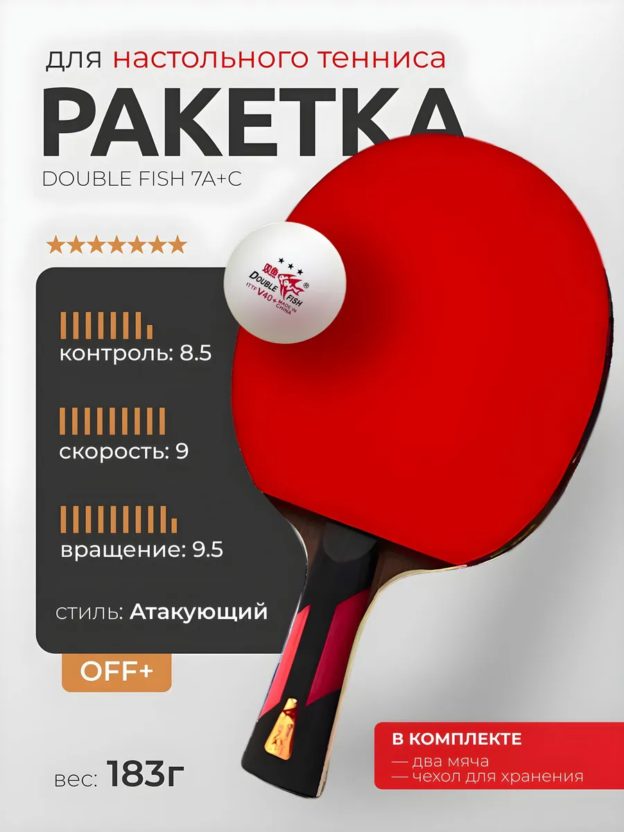 Ракетка для настольного тенниса 7A+C, 2 мяча