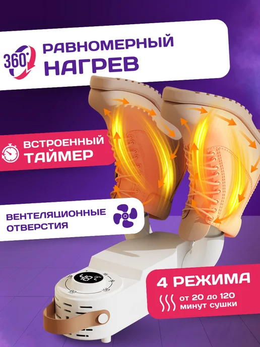 Дом Грез Электрическая сушилка для обуви ультрафиолетовая с таймером, белый, фото 2