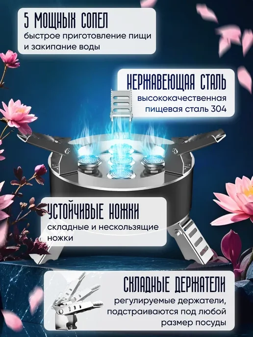 Газовая горелка туристическая с пьезоподжигом и чехлом, черный, фото 2