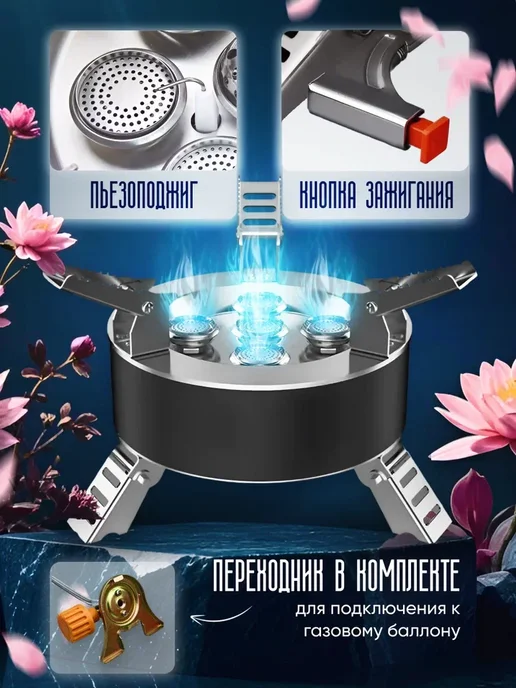 Газовая горелка туристическая с пьезоподжигом и чехлом, черный, фото 3