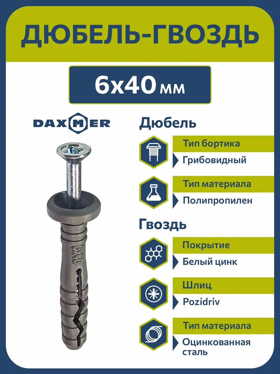 Дюбель-гвоздь 6х40 грибовидный борт (200 шт)