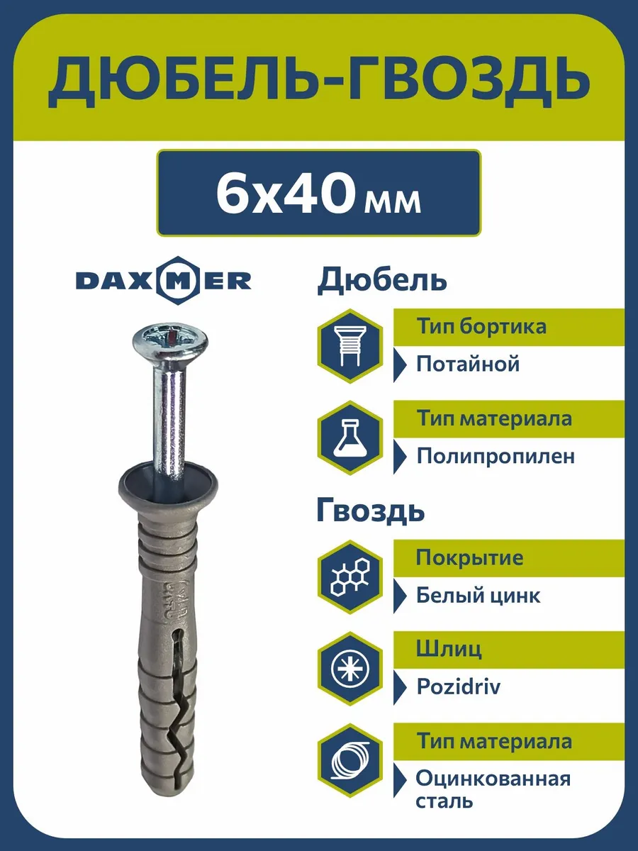 Дюбель-гвоздь 6х40 потайной борт (200 шт)
