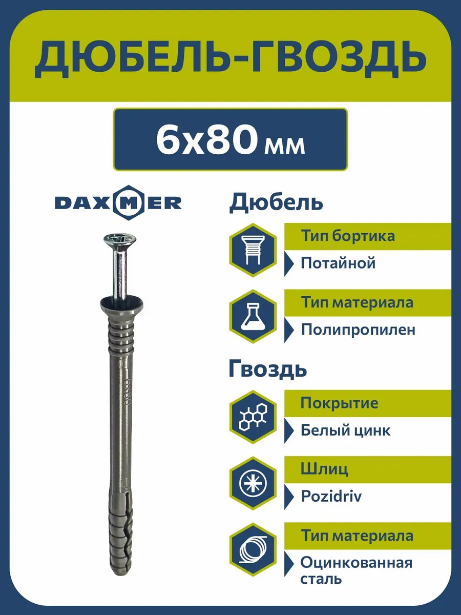 Дюбель-гвоздь 6х80 потайной борт (75 шт)