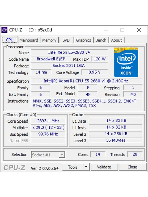 Intel Процессор Xeon E5-2680v4 LGA2011-3 X99 14 ядер 28 потоков, 20113x99, фото 2