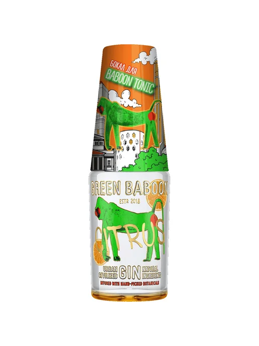 Green Baboon Джин Citrus 0,7 л в подарочной упаковке+стакан, 0,7 л
