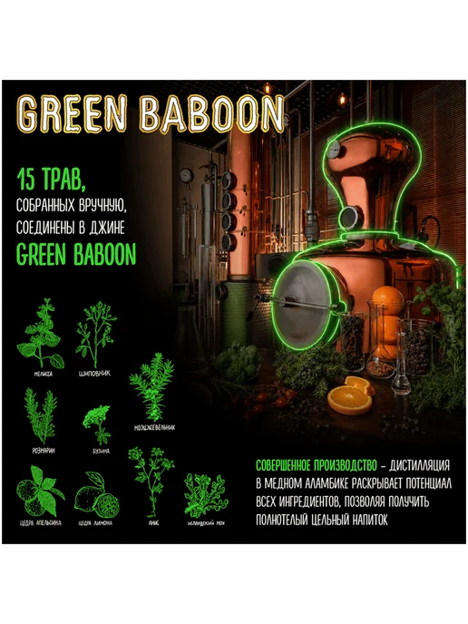 Green Baboon Джин Citrus 0,7 л в подарочной упаковке+стакан, 0,7 л, фото 3