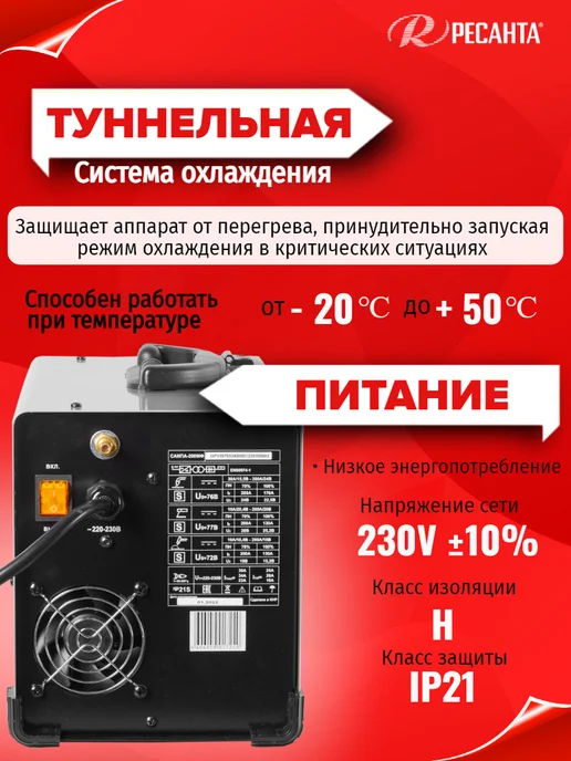 РЕСАНТА Сварочный полуавтомат с газом проволокой САИПА-200МФ, черный, фото 4