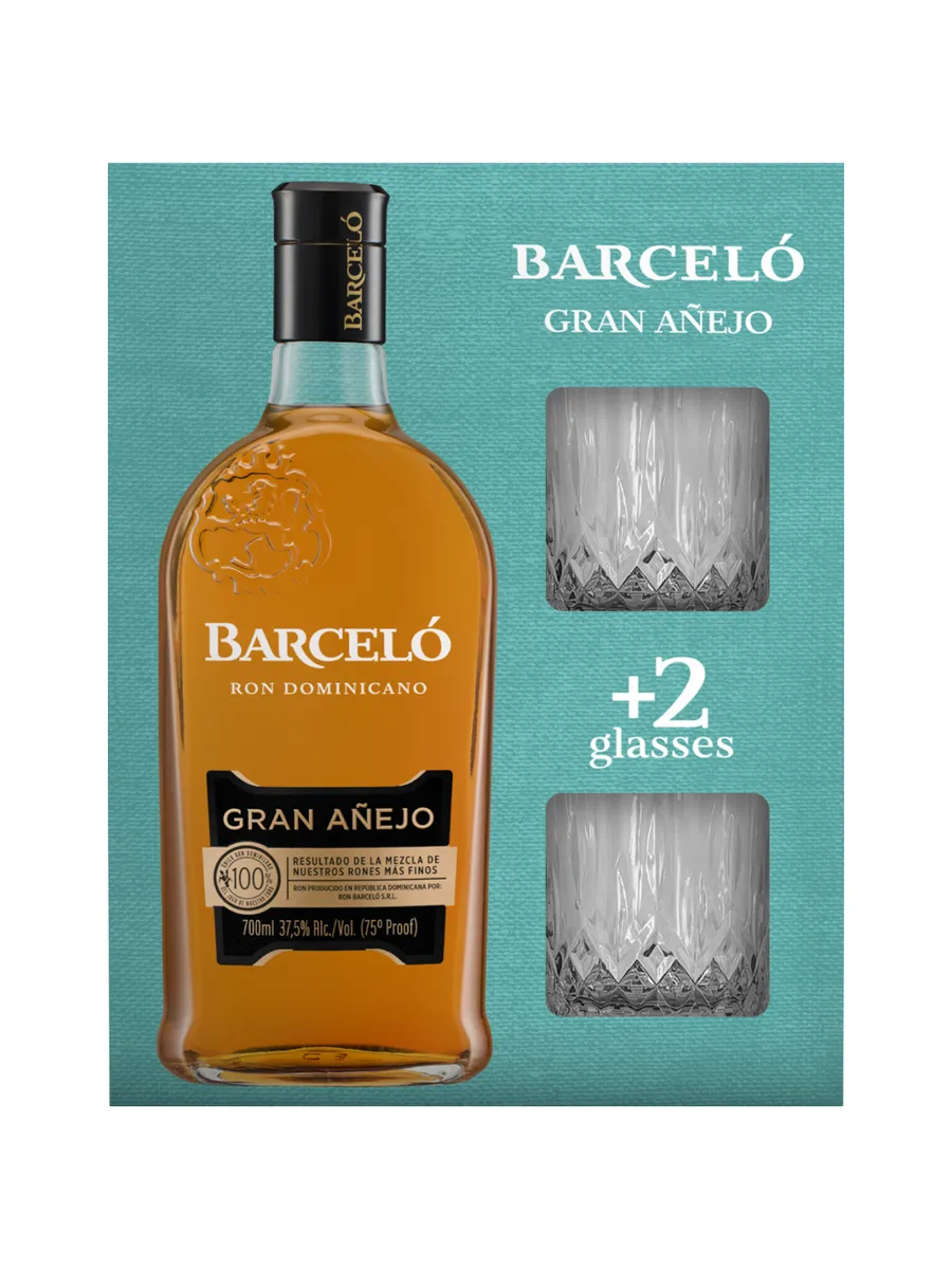 Ром Barcelo Gran Anejo 0,7 л в упаковке + 2 стакана