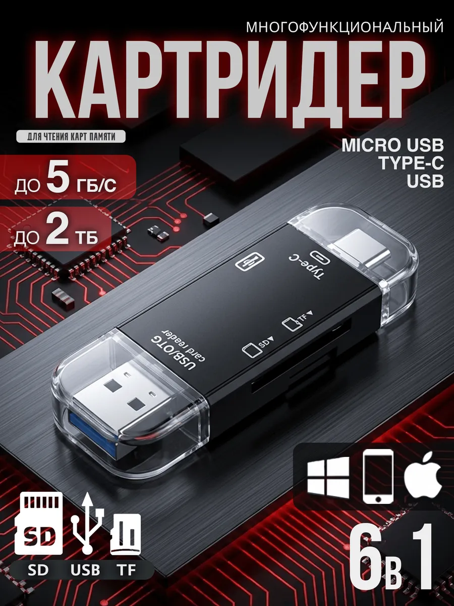 Переходник универсальный для карт памяти USB, SD и Micro SD