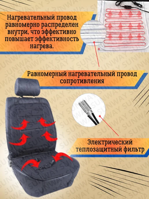 SunWay avto moto velo Накидка на сидение авто с подогревом, вариант, фото 2