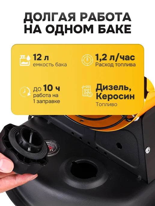 DEKO Пушка дизельная тепловая 20 кВт, прямой нагрев, бак 12 л, 12 л, фото 3