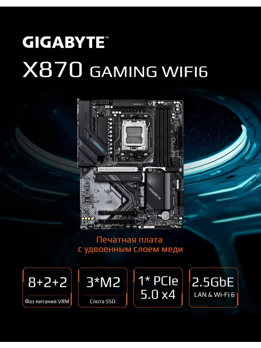 Материнская плата GIGABYTE X870 AORUS ELITE WIFI7 ICE, AM5, DDR5, WiFi, ATX, GAMING WIFI6 AMD ATX, фото 2