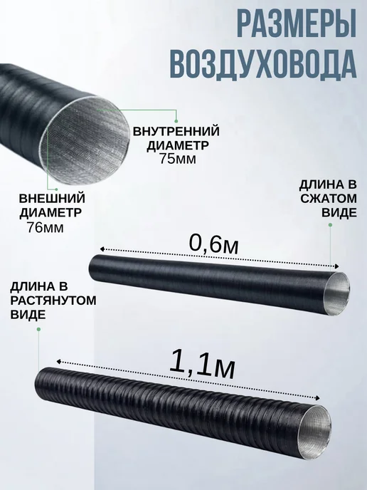 Воздуховод для автономного отопителя гофра 75 мм, в упаковке 200 г, фото 2