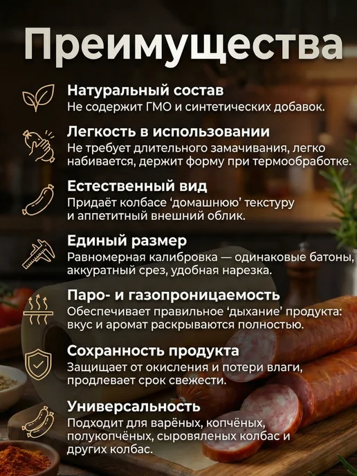 Колбасная точка Оболочка для колбасы коллагеновая 55 мм 10 м карамель, 10 м, фото 5
