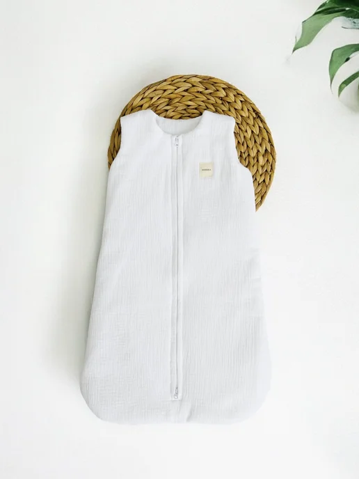 PANEZIKA Спальный мешок для новорожденных утепленный из муслина, белый, фото 2