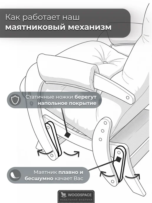 wood_space73 Кресло-качалка маятник с пуфом, для гостиной и спальни, белый, фото 3