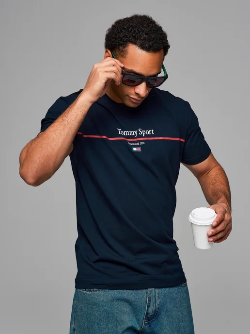 Tommy Sport Футболка мужская с принтом, синий, фото 2