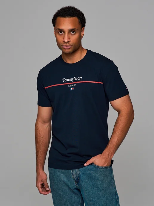 Tommy Sport Футболка мужская с принтом, синий, фото 4