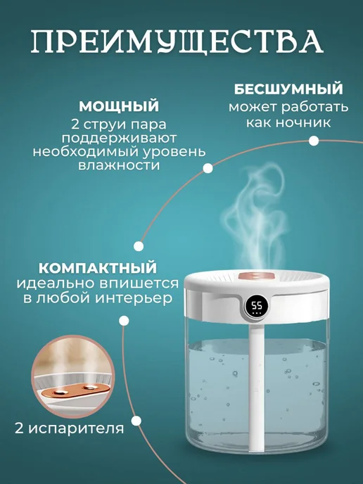 PodarkinDom Увлажнитель воздуха для дома с подсветкой, белый, фото 2