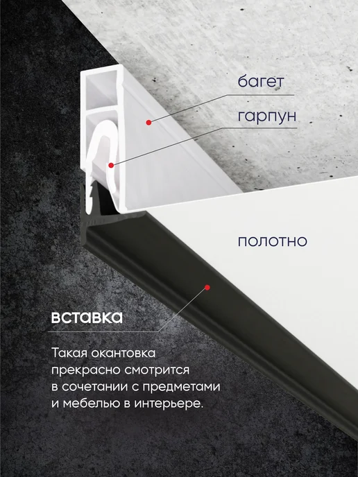 Ваш Выбор Вставка-заглушка "Т" для натяжного потолка 20 м черная, 20 м, фото 4
