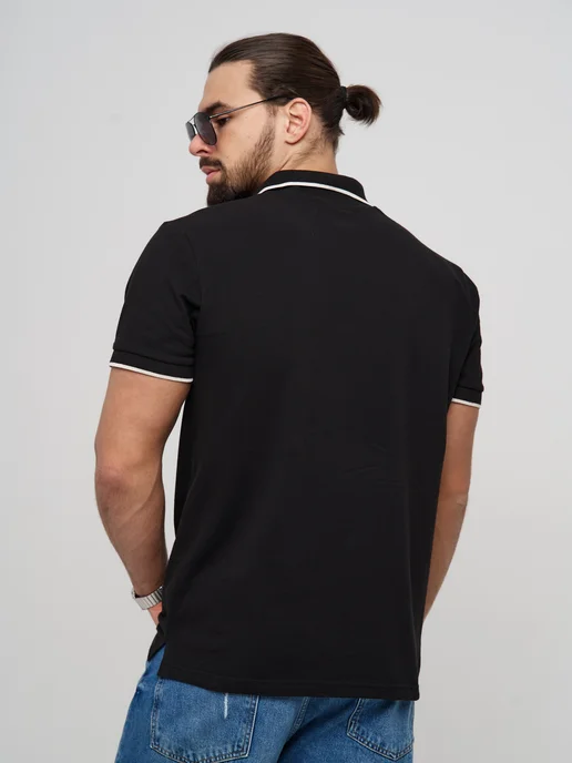Stark Cotton Футболка поло с коротким рукавом с полоской, черный, фото 2
