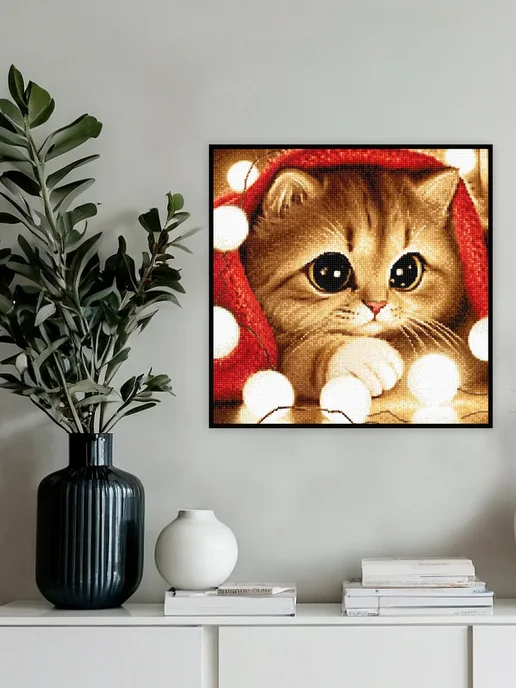 Алмазныи ряд Алмазная мозаика на подрамнике 40х40 см Котенок и шарфик, 40x40 см, фото 2