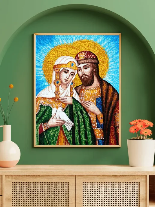 Алмазныи ряд Алмазная мозаика на подрамнике 40х50 Петр и Феврония, 40x50, фото 2