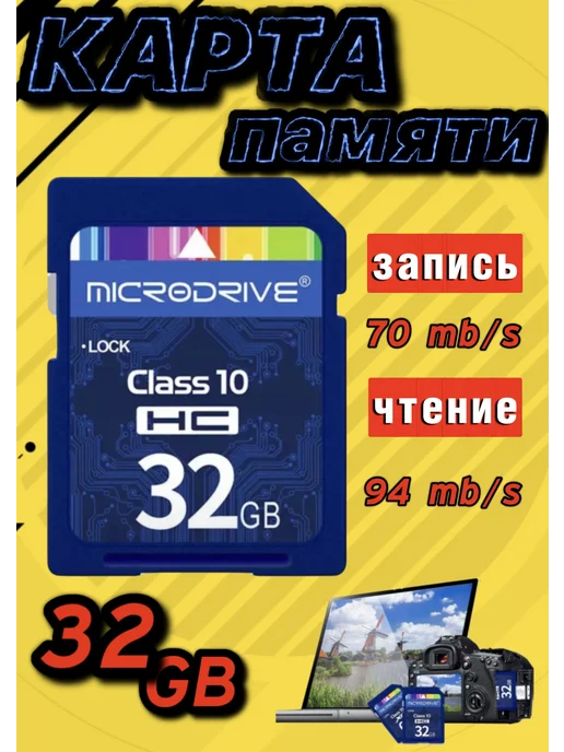 iTechMart Карта памяти 32 гб для фотоаппарата видеокамеры SDHC, 32 ГБ