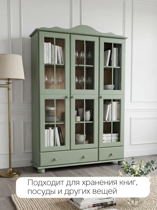 Dipriz Шкаф с витриной Бритта, эвкалипт, зеленый, фото 2