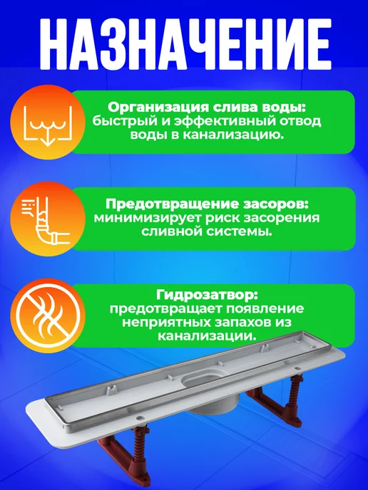 ZEISSLER Трап для душа под плитку 400 мм с гидрозатвором и лотком, серый, фото 3