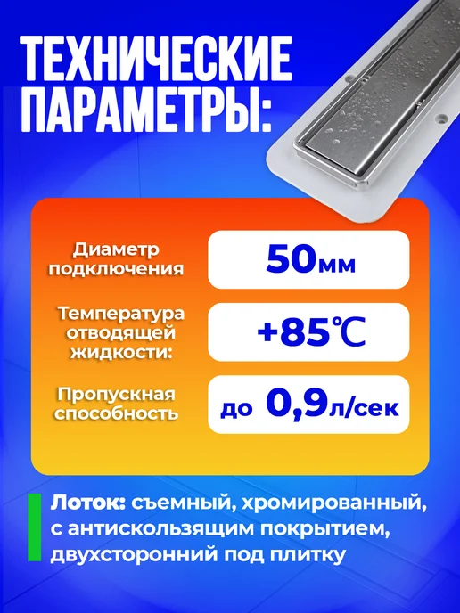 ZEISSLER Evolux Plus трап для душа 500 мм под плитку с гидрозатвором, серый, фото 2