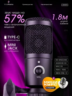 Конденсаторный USB микрофон со штативом VitaMusica 287387126 купить за 1 156 ₽ в интернет-магазине Wildberries