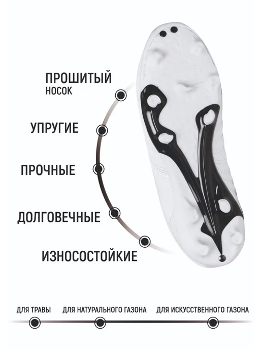GLAVSPORT (ГЛАВСПОРТ) Бутсы футбольные кроссовки с шипами для мальчика, белый, фото 2