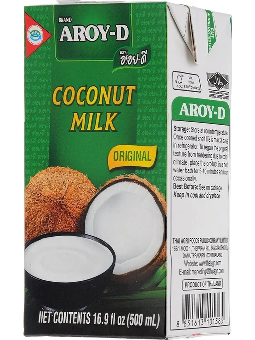 Aroy-D Молоко кокосовое Original 70% 17%, 500 мл 2 пачки, 500 мл, фото 3