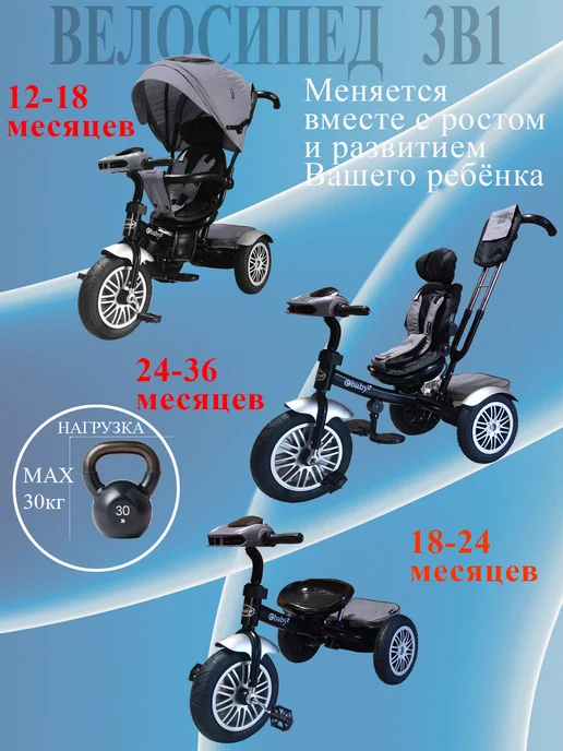 Sportsbaby Трехколесный велосипед eBaby Luxe MS-0633, серый, фото 2
