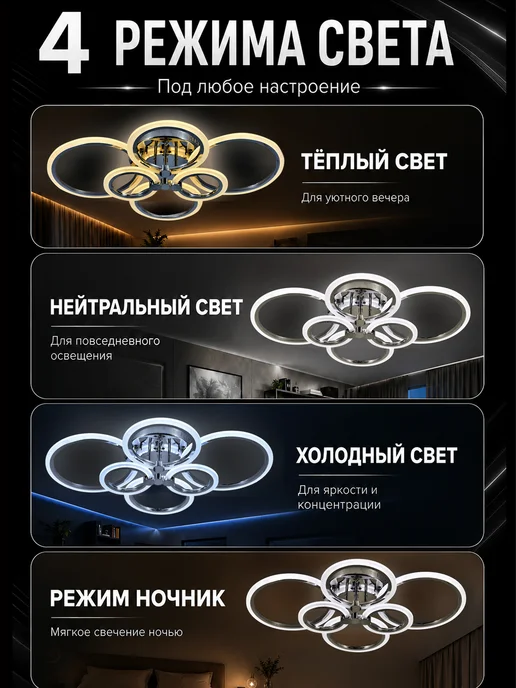 Семь огней Люстра потолочная светодиодная в спальню, серый, фото 3
