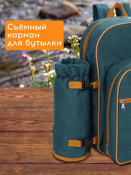 ProfiCamp Набор для пикника с посудой рюкзак термосумка, синий, фото 4