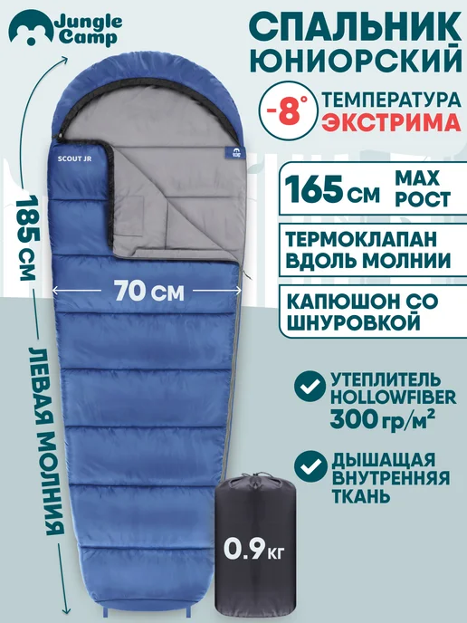 Jungle Camp Спальный мешок для подростка, спальник туристический детский, синий