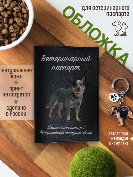 Russian.Handmade Обложка на ветеринарный паспорт Австралийский хилер, черный