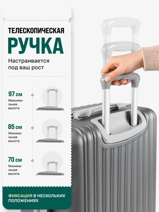 King of king Чемодан на колесах S+ средний дорожный ударопрочный, серый, фото 7