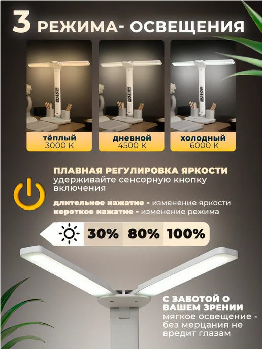 Лампа настольная светодиодная, Led светильник на стол, белый, фото 4