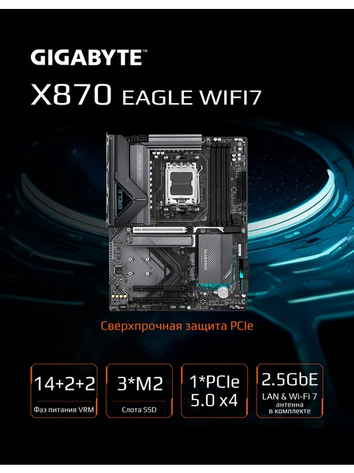 Материнская плата GIGABYTE X870 AORUS ELITE WIFI7 ICE, AM5, DDR5, WiFi, ATX, EAGLE WIFI7 AMD ATX, фото 2