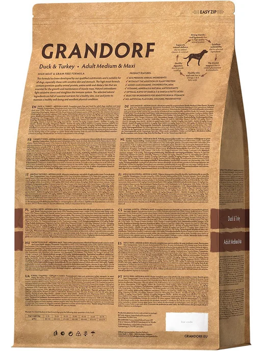 Сухой корм Grandorf' для собак, крупные, средние, индейка, утка, 1 кг, фото 3